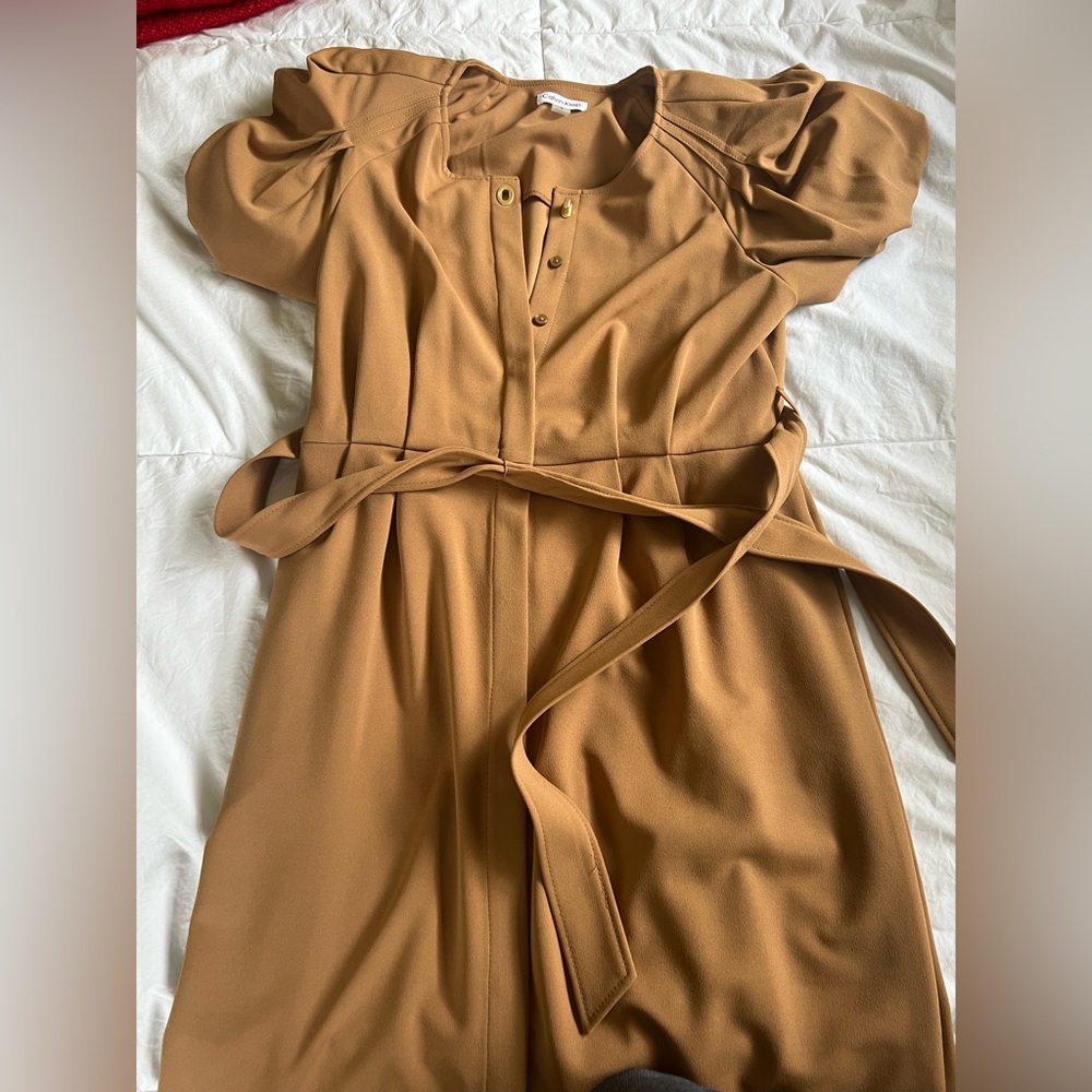 Calvin Klein NWT Cap Sleeve Gold Hardware Tan Dress